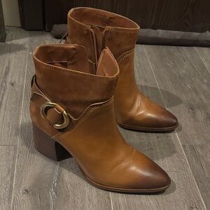 Vince Camuto two toned Tan Leather Ankle Booties, worn once, never worn outside